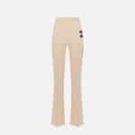 Stretch crêpe straight trousers with bands and logo embroidery