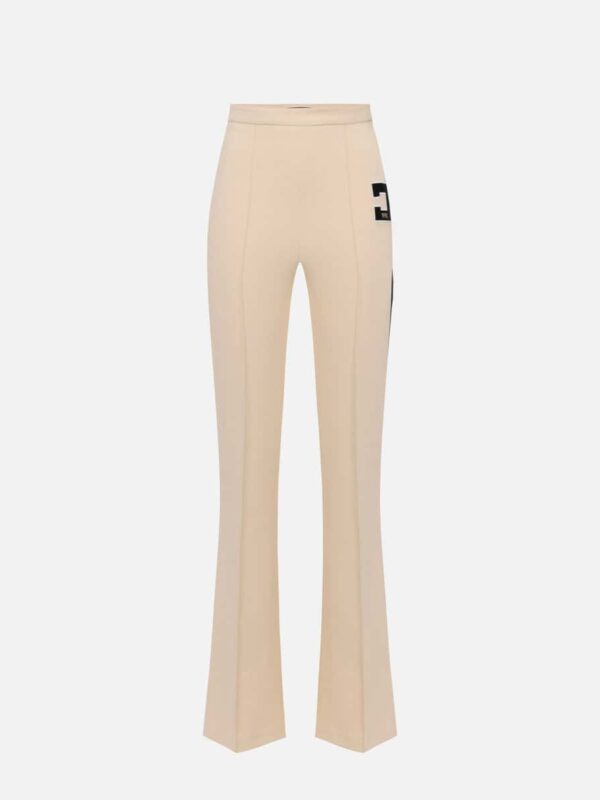 Stretch crêpe straight trousers with bands and logo embroidery