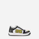 Two-colour logo leather sneakers