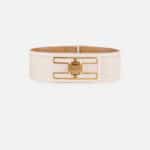 Wide leather belt with logo turn-lock