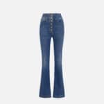 Bell-bottom stretch cotton jeans with central button placket