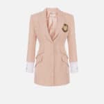 Laminated tweed coat dress with logo patch