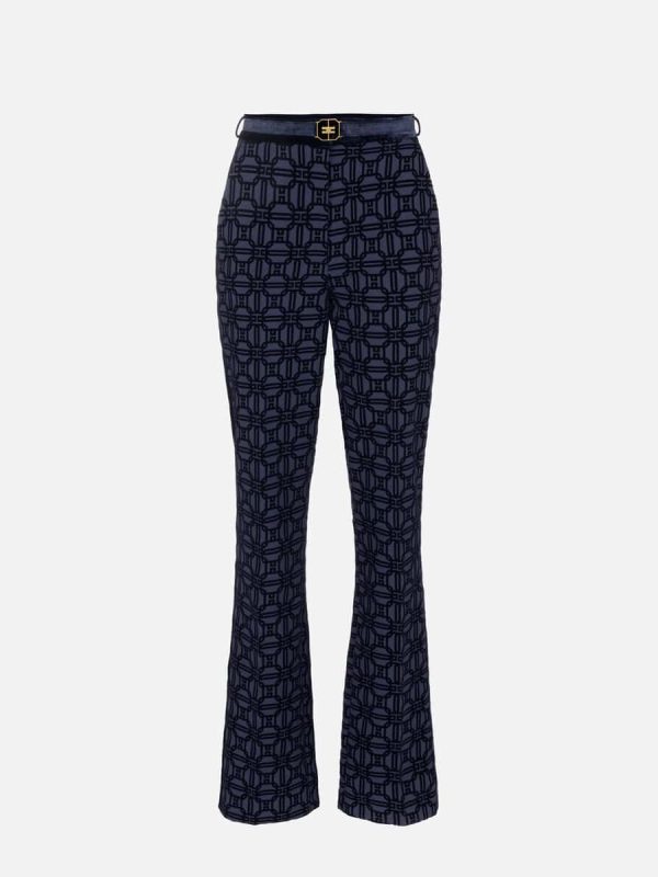 Straight trousers in flock crêpe fabric with belt