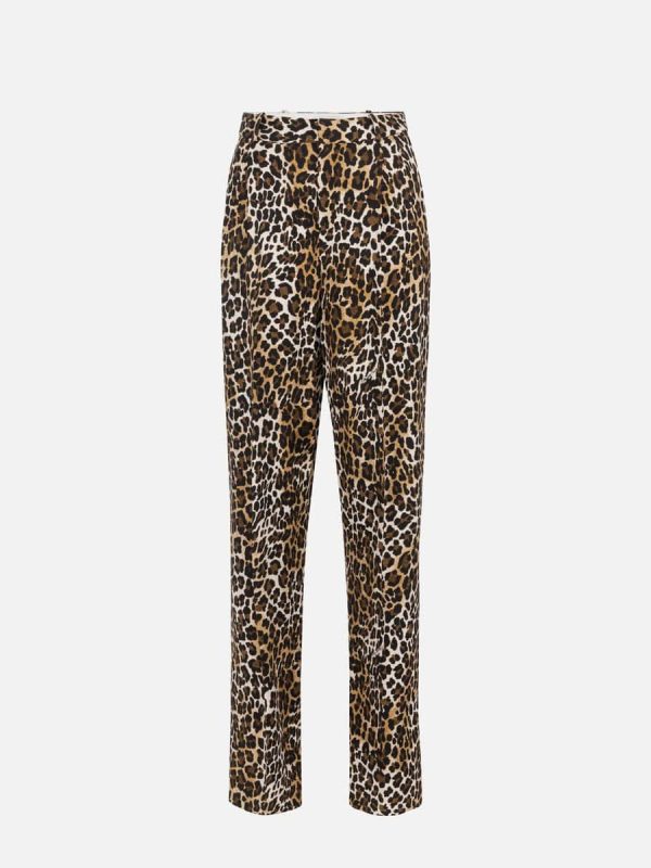 Straight trousers in animalier crêpe fabric with double darts