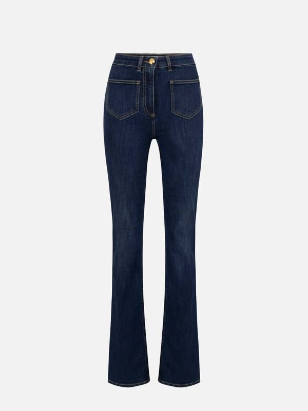 Straight jeans in stretch cotton with logo plaques