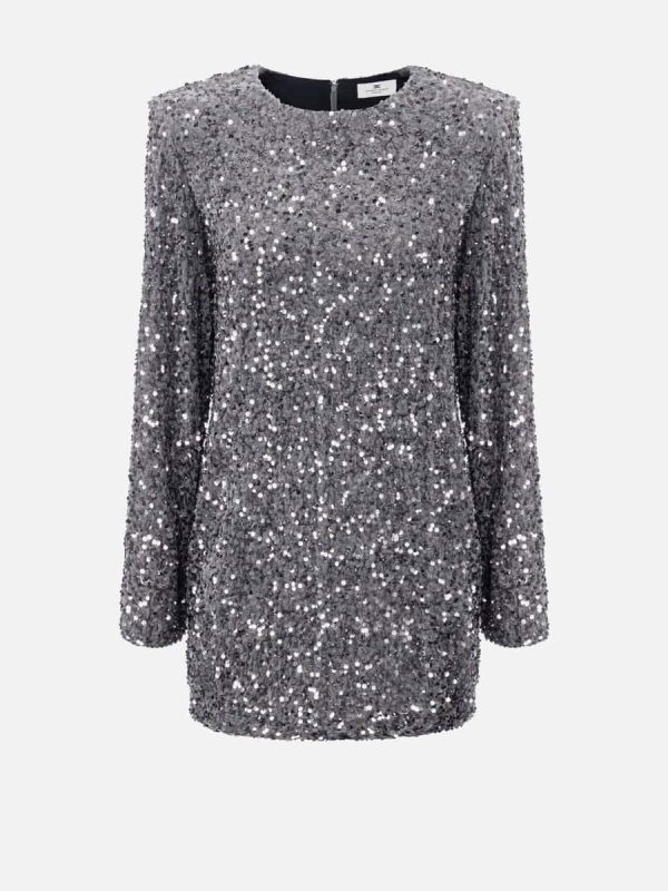 Sequin-embroidered chenille boxy mini-dress