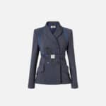 Double-breasted melange cool wool jacket with elastic harness