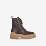 Leather combat boots with branded front strap