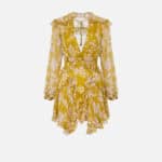 Silk voile printed dress with ruffles