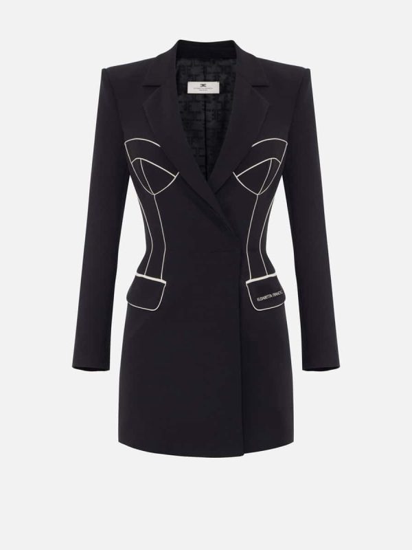 Coat dress in crêpe fabric with contrasting piping