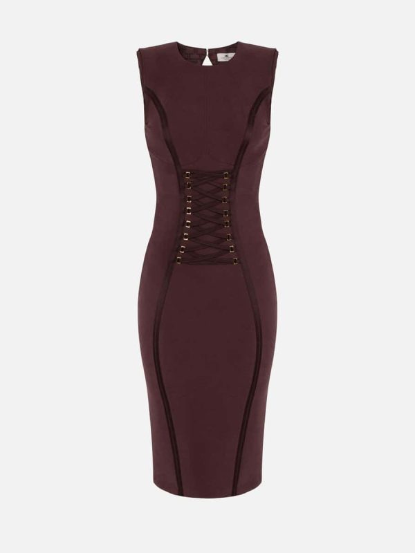 Dress in stretch crêpe fabric with crossover laces