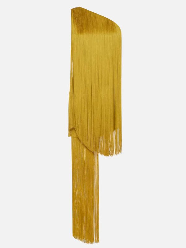 Dress in lightweight double layer crêpe fabric with fringes