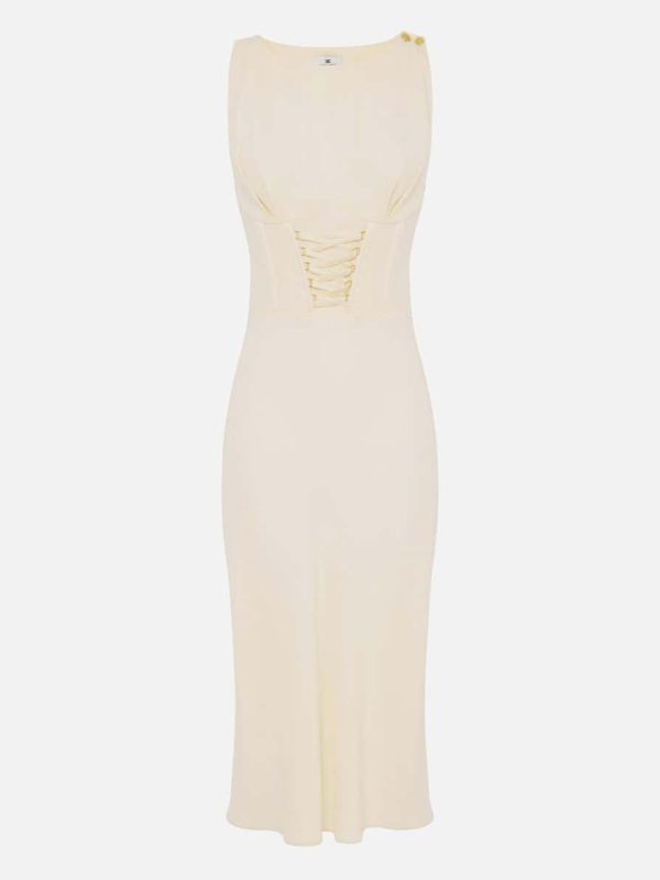 Crêpe-back satin dress with crossover laces
