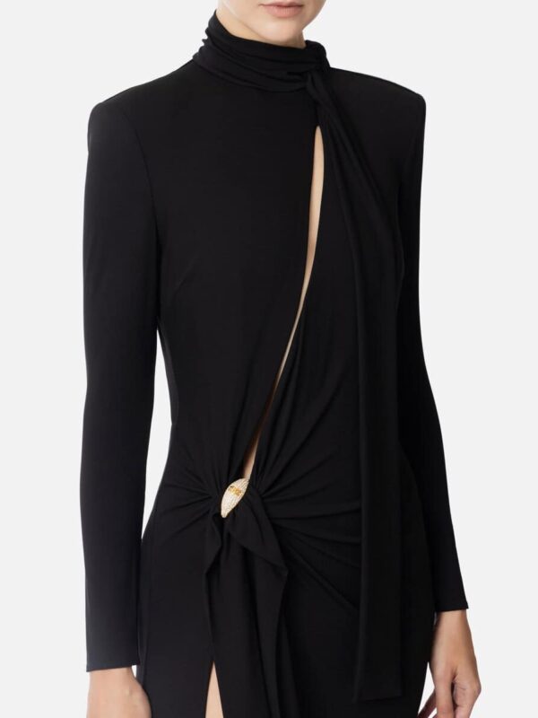 Red Carpet jersey dress with slit and knots