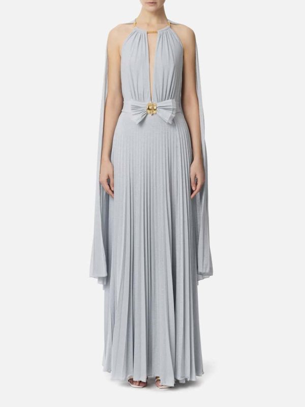 Red Carpet dress made of lurex jersey fabric with cape
