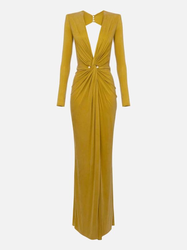 Red Carpet dress in cupro jersey with piercing