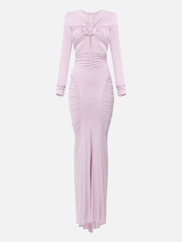 Red Carpet dress in cupro jersey with cut-out and train