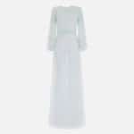 Red Carpet dress in georgette fabric with sequins fringes