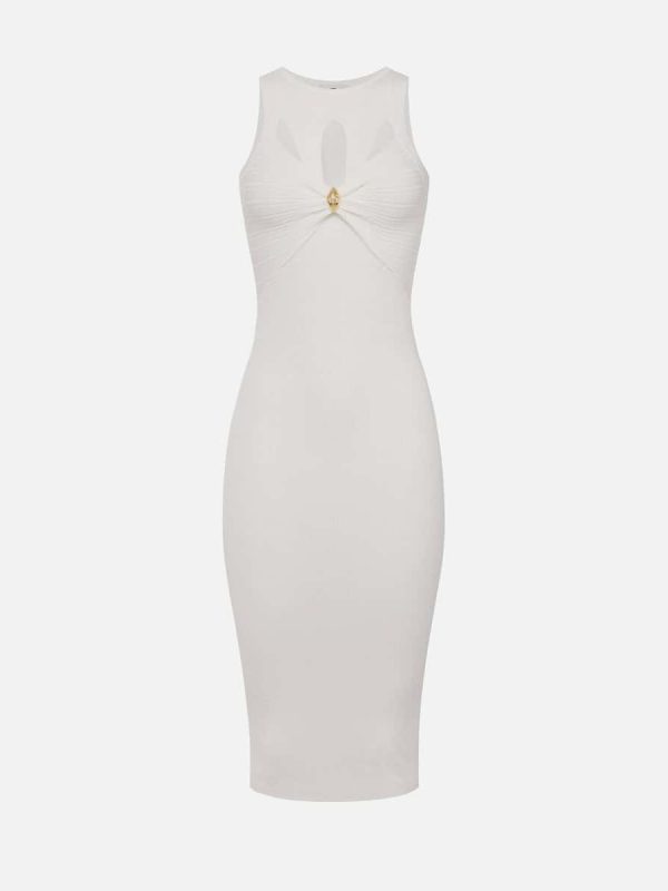 Rib knit dress with cut-out