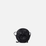 Leather shoulder bag with embroidered flower