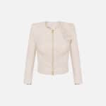 Leather jacket with flower appliqués