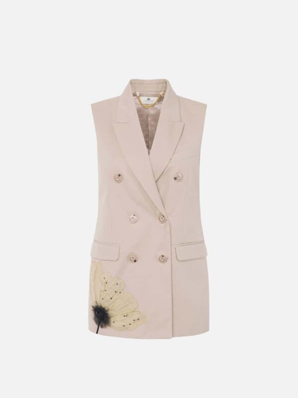 Cotton gabardine waistcoat with embroidered flower