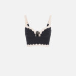 Top in double layer stretch crêpe fabric with embroidered scallop