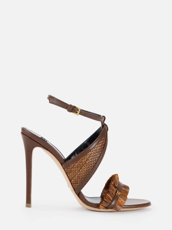 Nappa leather and raffia sandals with logo detail