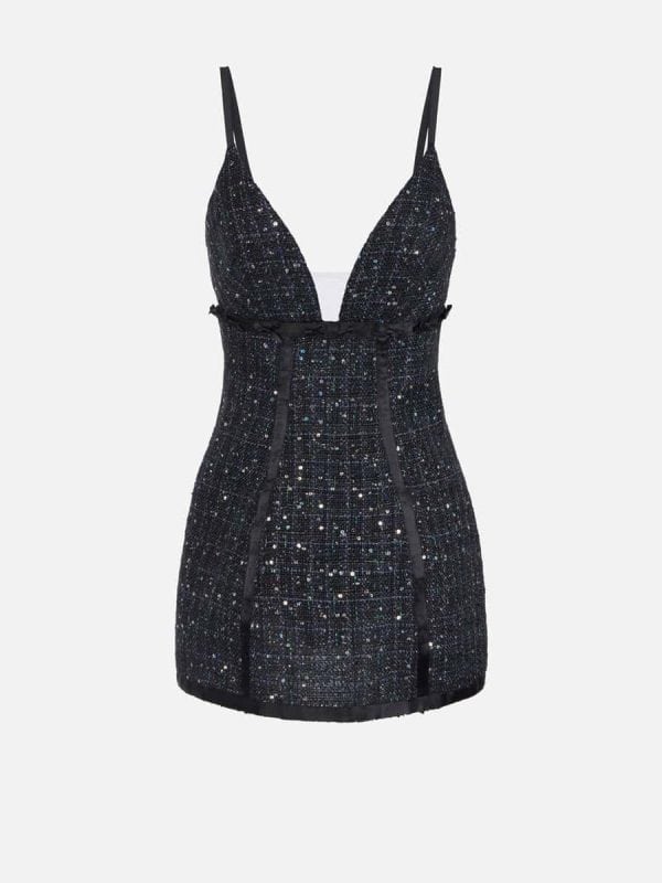 Tweed dress with sequins and bows