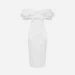 Dress in duchess satin with 3D neckline