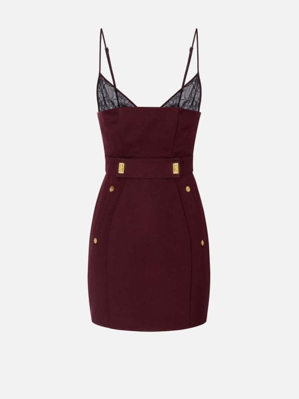 Wool-blend gabardine dress with lace