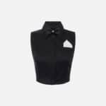 Cotton satin cropped shirt with bow tie