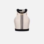 Colour-blocking top in double layer crêpe fabric