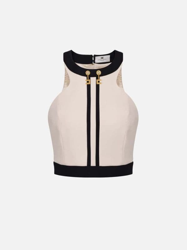 Colour-blocking top in double layer crêpe fabric