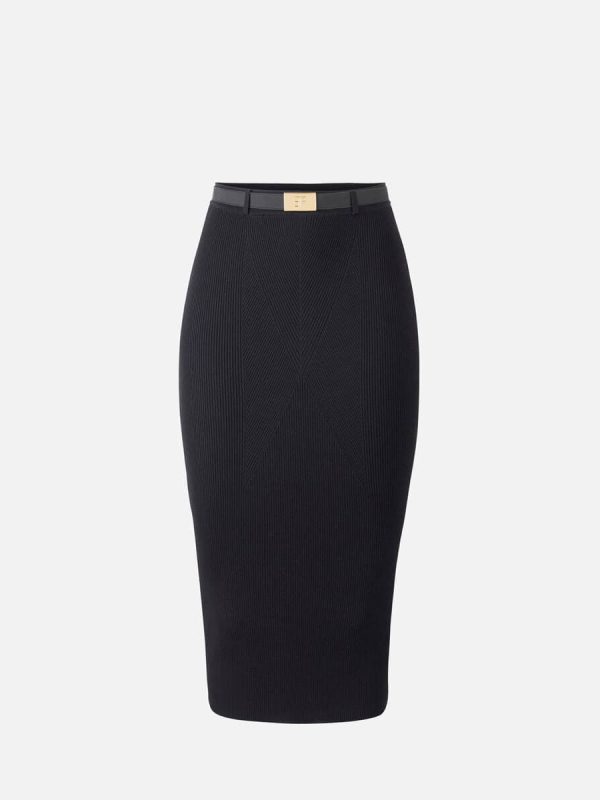 Skirt in ribbed knit fabric with belt