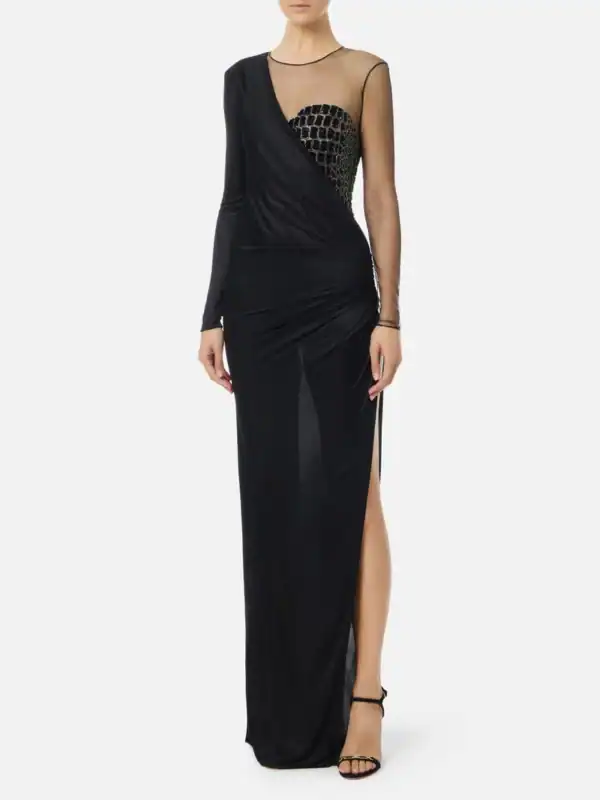 Red Carpet tulle and jersey dress with crocodile-effect embroideries