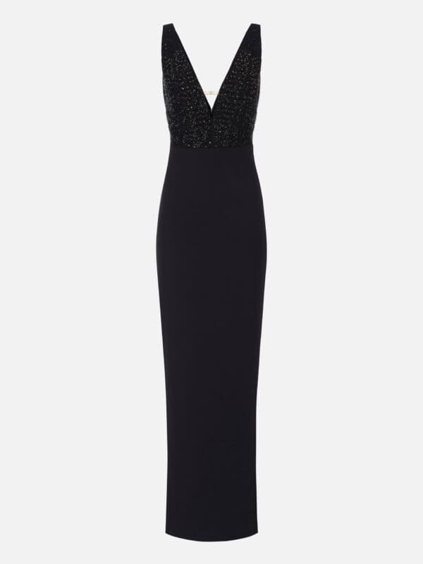 Red Carpet dress in georgette and crêpe fabrics with crystals