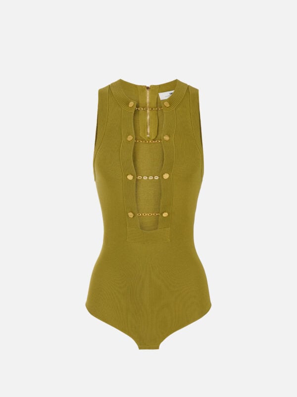 Viscose knit bodysuit with jewel cufflinks