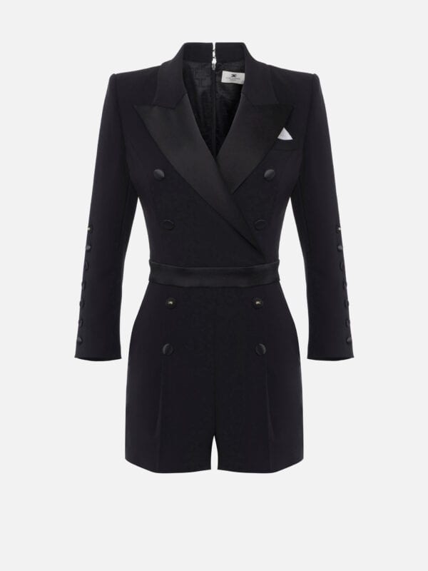 Jumpsuit in lightweight crêpe fabric with tuxedo details