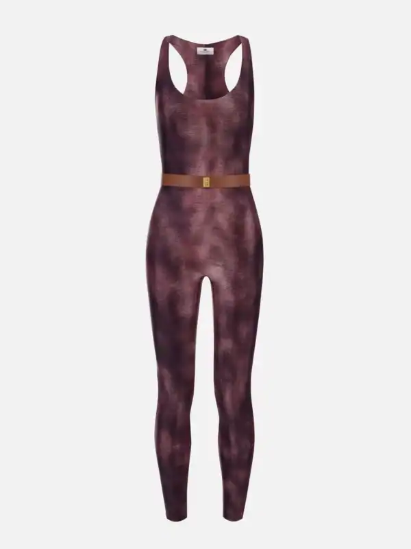 Lycra jumpsuit with python print and belt