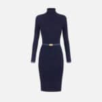 Dress in ribbed knit fabric with belt