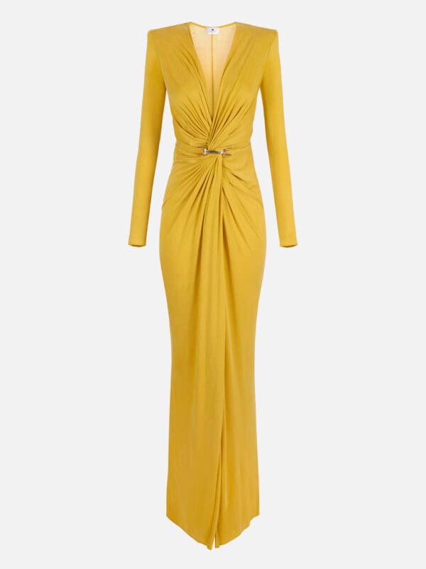 Red Carpet dress in cupro jersey fabric with jewel logo