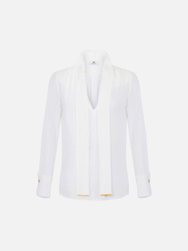 Blouse in viscose georgette fabric with sash belt
