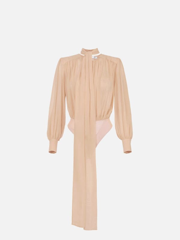Bodysuit in silk georgette fabric with sash
