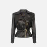 Crocodile print leather biker jacket