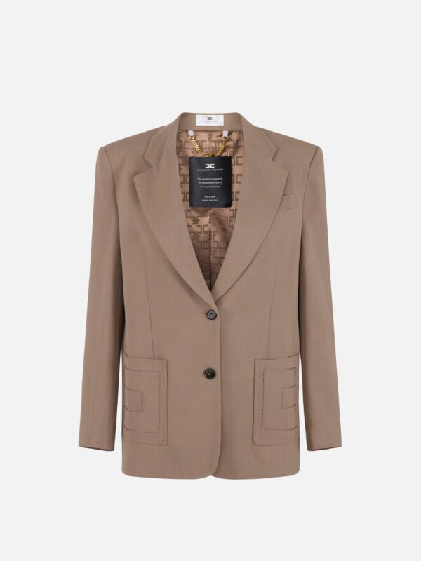 Jacket in gabardine fabric with embroidered pockets