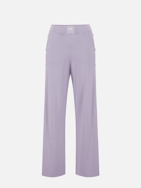 Knit fabric trousers with shiny viscose bands