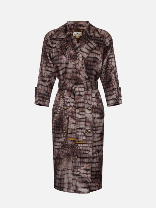Trench coat in duchess satin fabric with alligator print