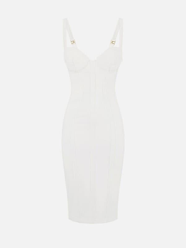 Dress in lightweight crêpe fabric with raw-edge fabric