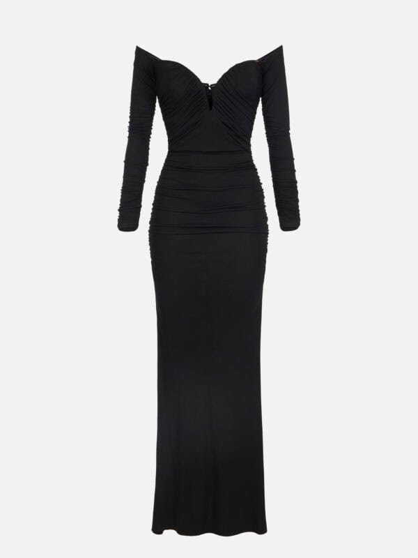 Red Carpet dress in crêpe jersey fabric with drapes